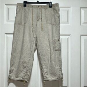 Columbia Capri Pants Linen Blend Beige Tan Drawstring Women’s Size Large